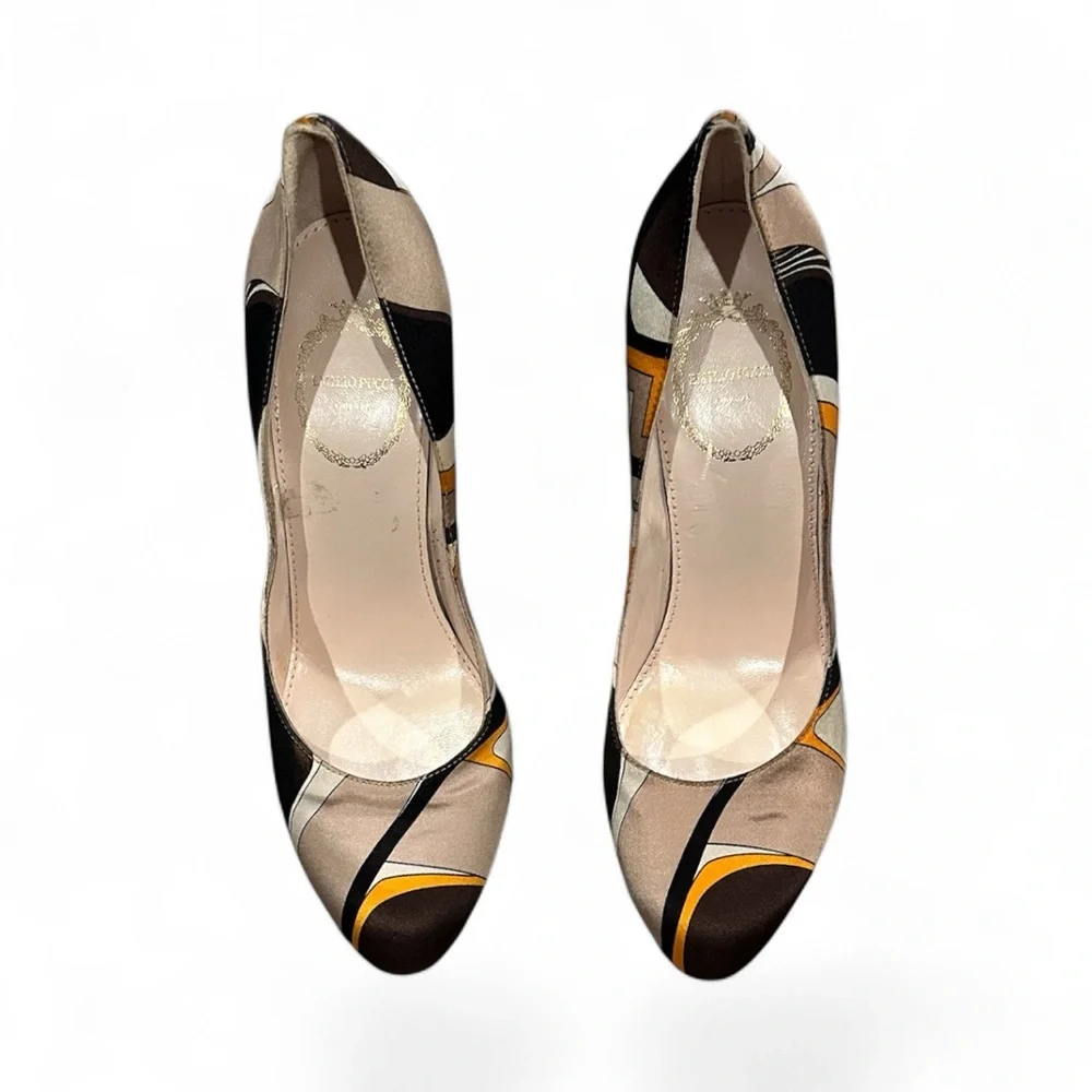 EMILIO PUCCI SATIN GEOMETRIC PRINT HEELS PUMPS SHOES